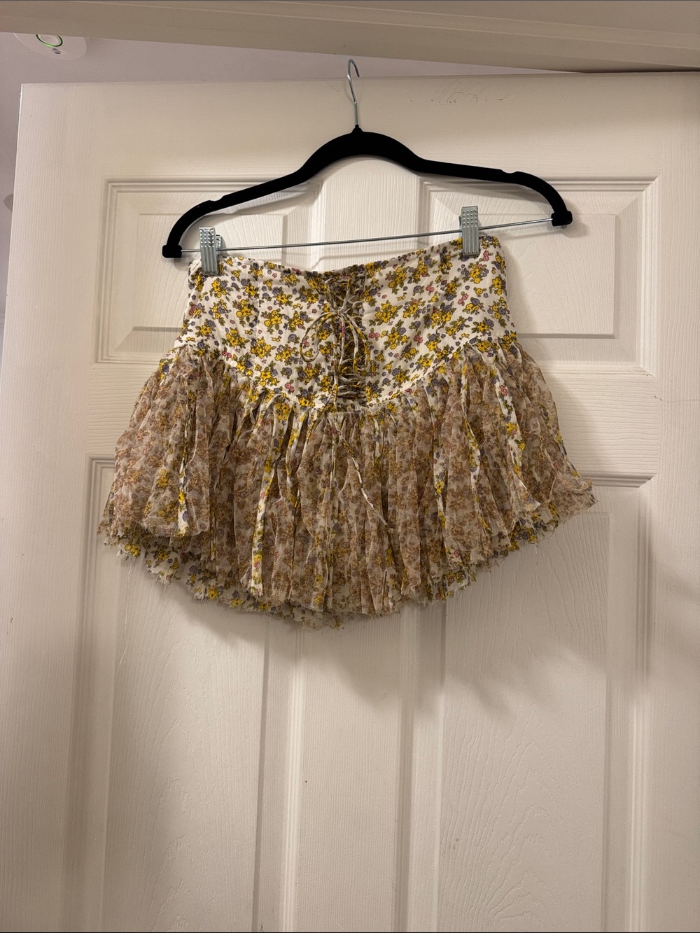 Free People Daisy Tiered Mini Skirt in White and Yellow